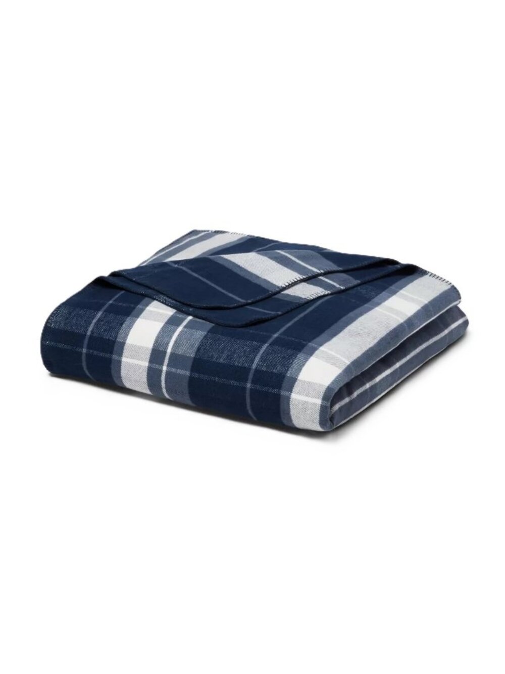 Queen Brushed Cotton Blanket Threshold Blue Plaid Twill Hemstitching 90" x 92"